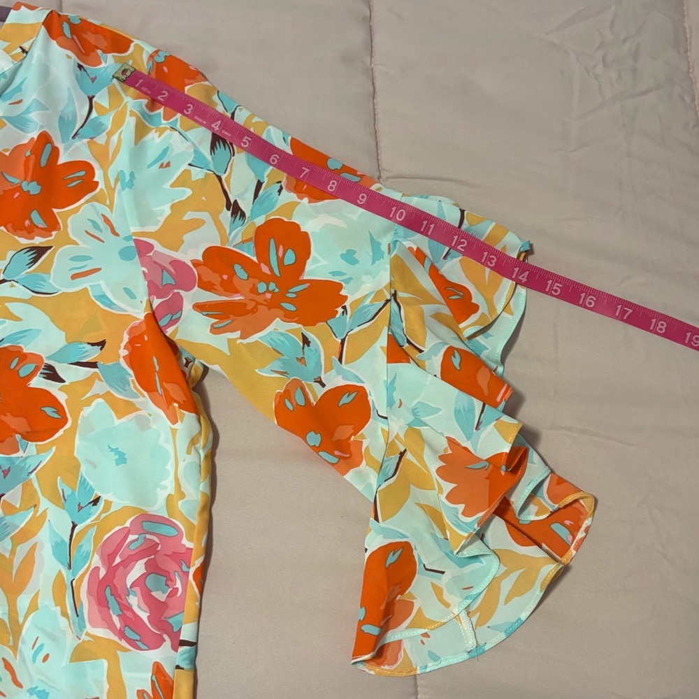 Vibrant Floral Blouse with Ruffle Sleeves - Picture 7 of 9